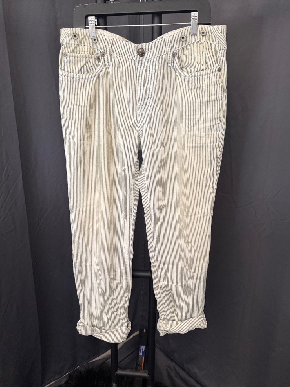 Striped Cotton Relaxed Pants in White and Navy